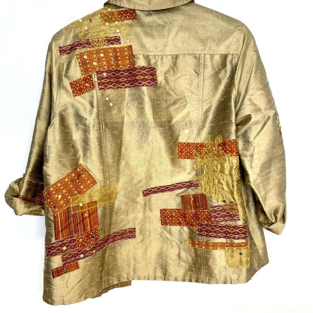 Ios Gold Sequin Silk Sequin Seashell Button Shirt… - image 4